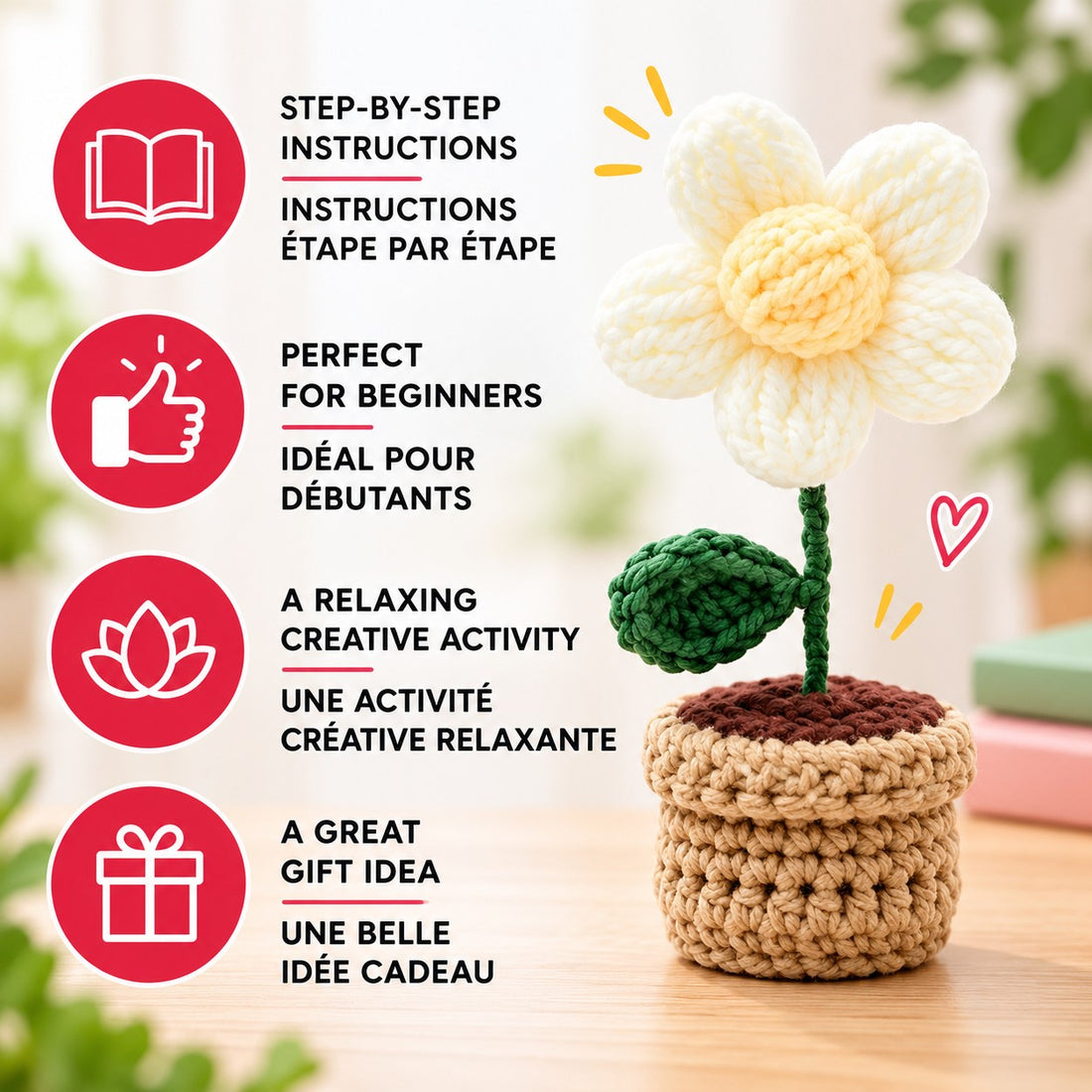 DIY Crochet Kit Potted Daisy