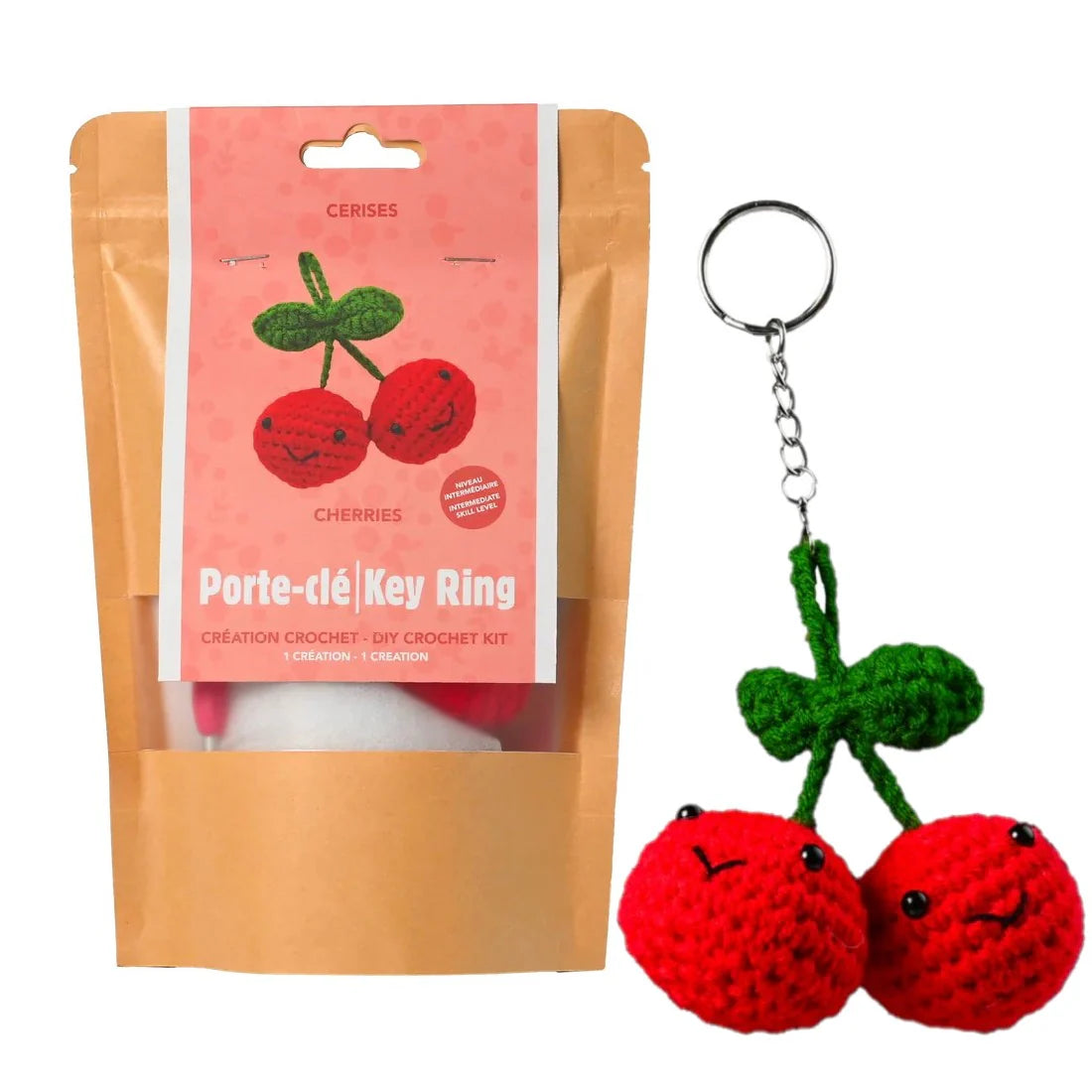 DIY Crochet Kit Cherries Keychain