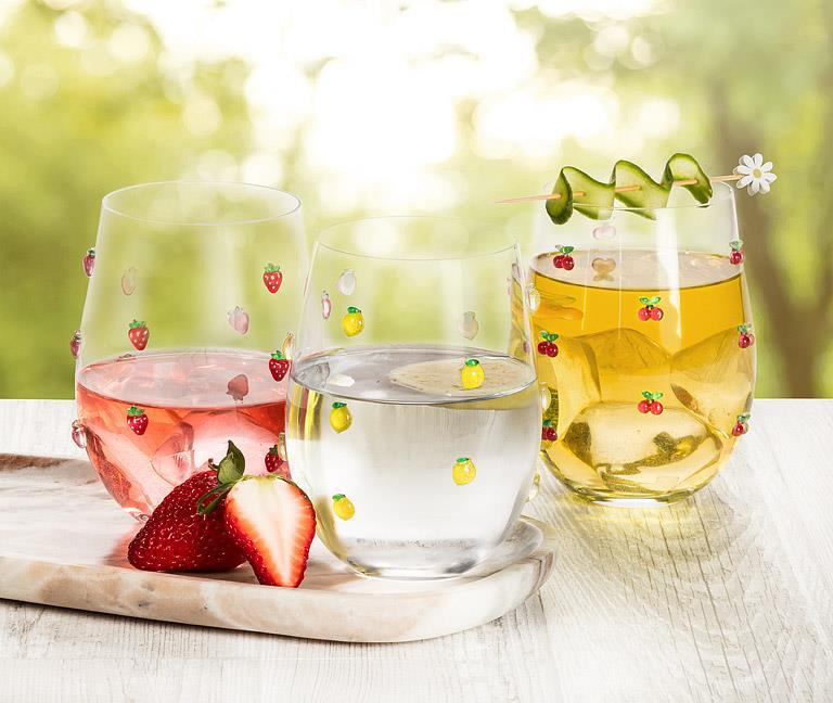 Stemless Wine Glass w/Cherries