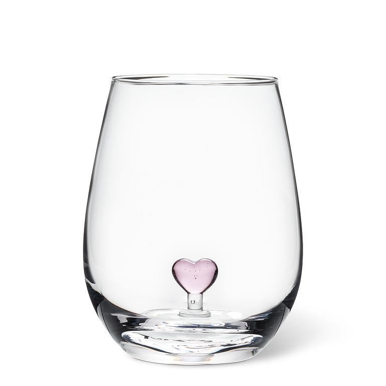 Wine Glass Stemless Pink Hearts