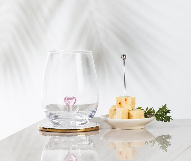 Wine Glass Stemless Pink Hearts