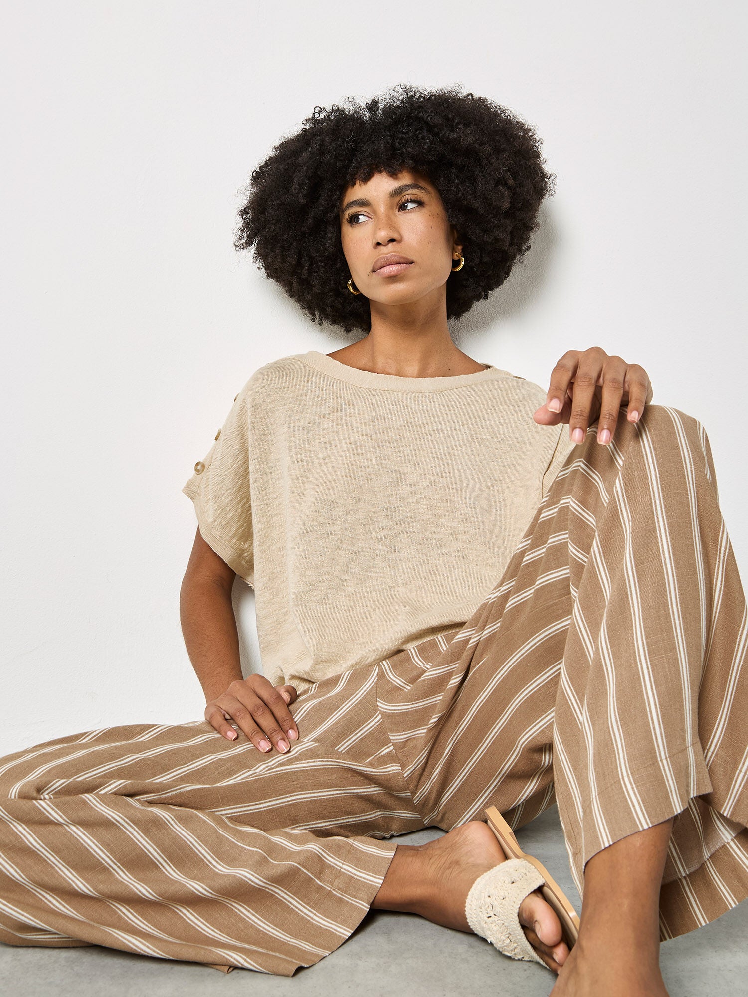 Pants Striped Linen Mix