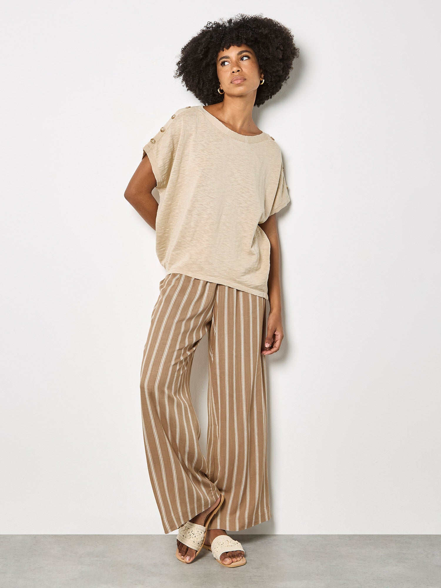 Pants Striped Linen Mix