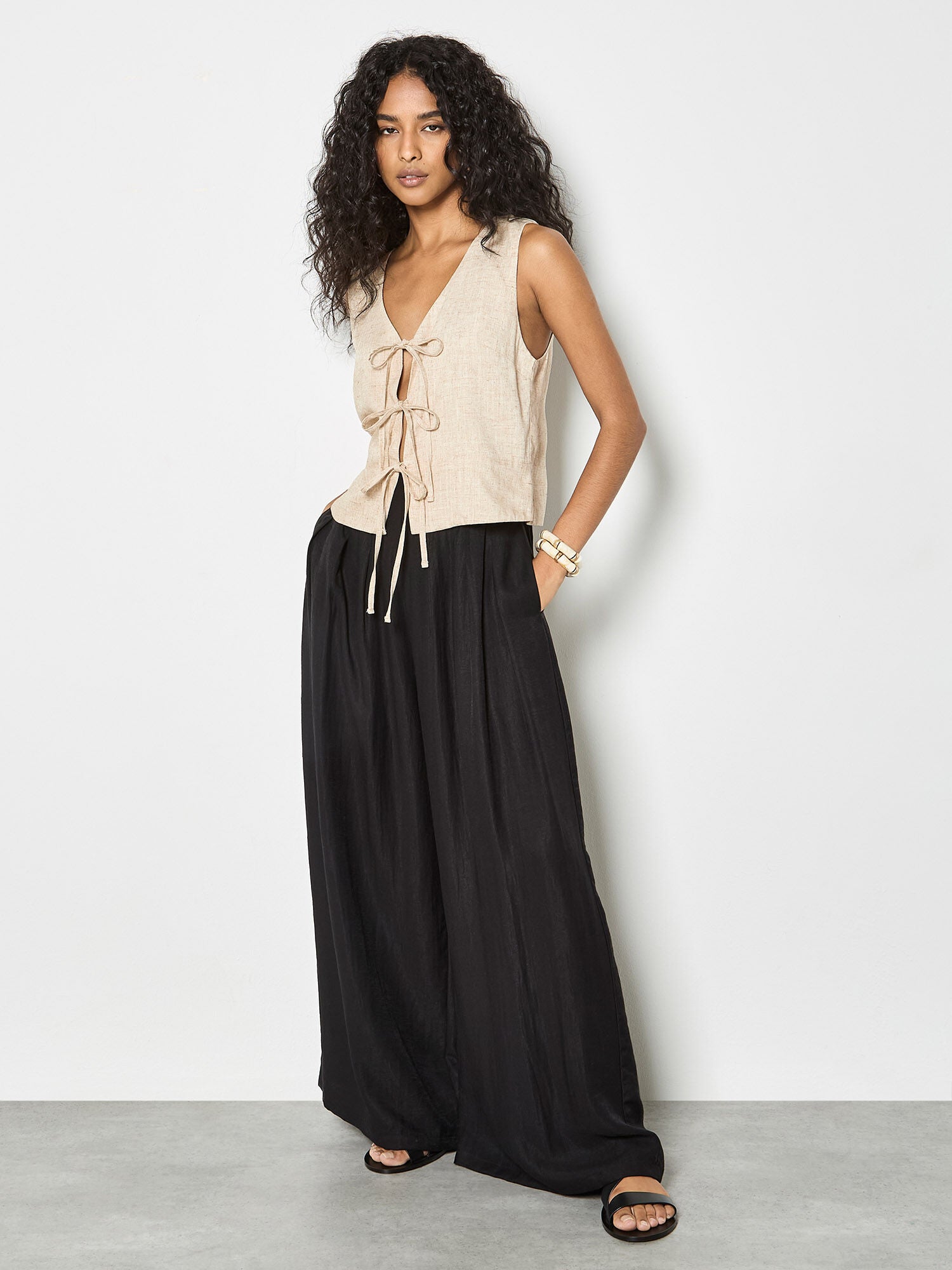 Top Tie Front Linen Vest