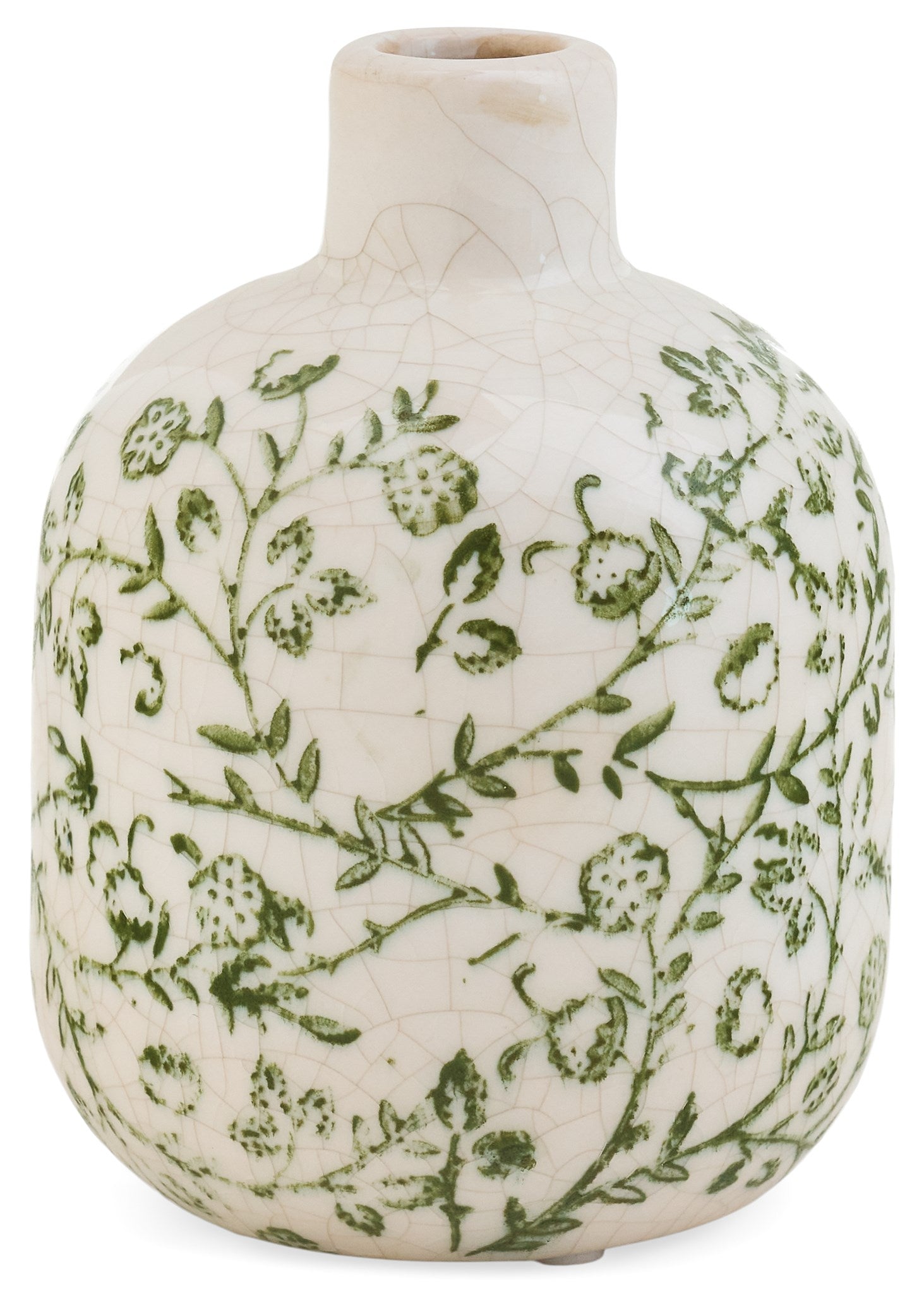 Vase Crakle Flwr Wht/Grn