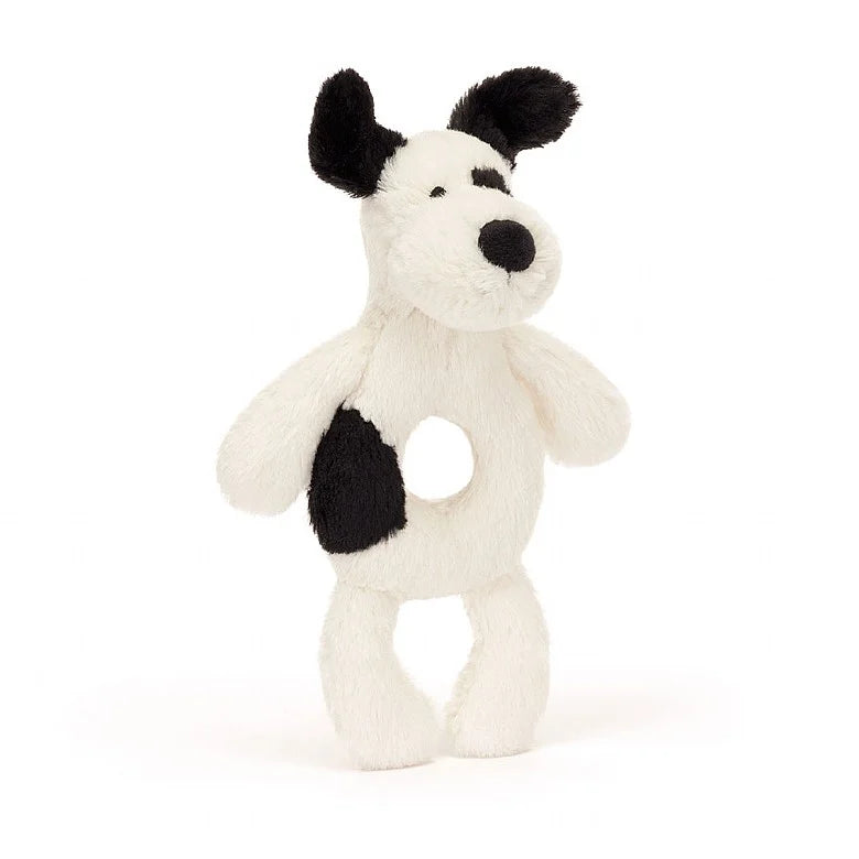 Jellycat Bashful Blk/Crm Puppy Ring Rattle