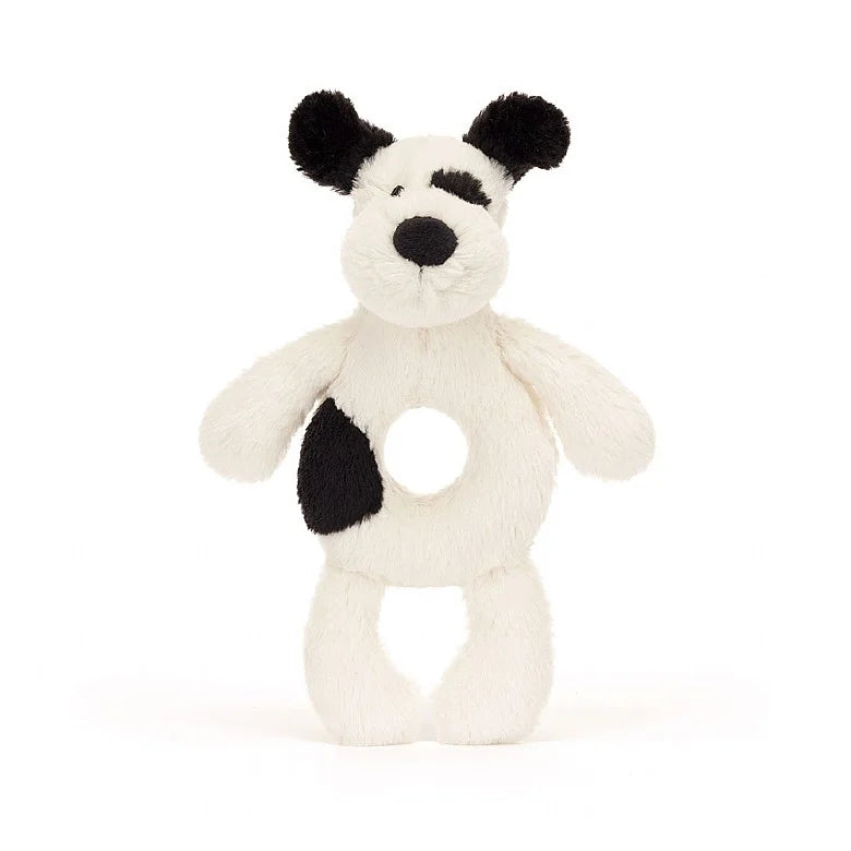 Jellycat Bashful Blk/Crm Puppy Ring Rattle