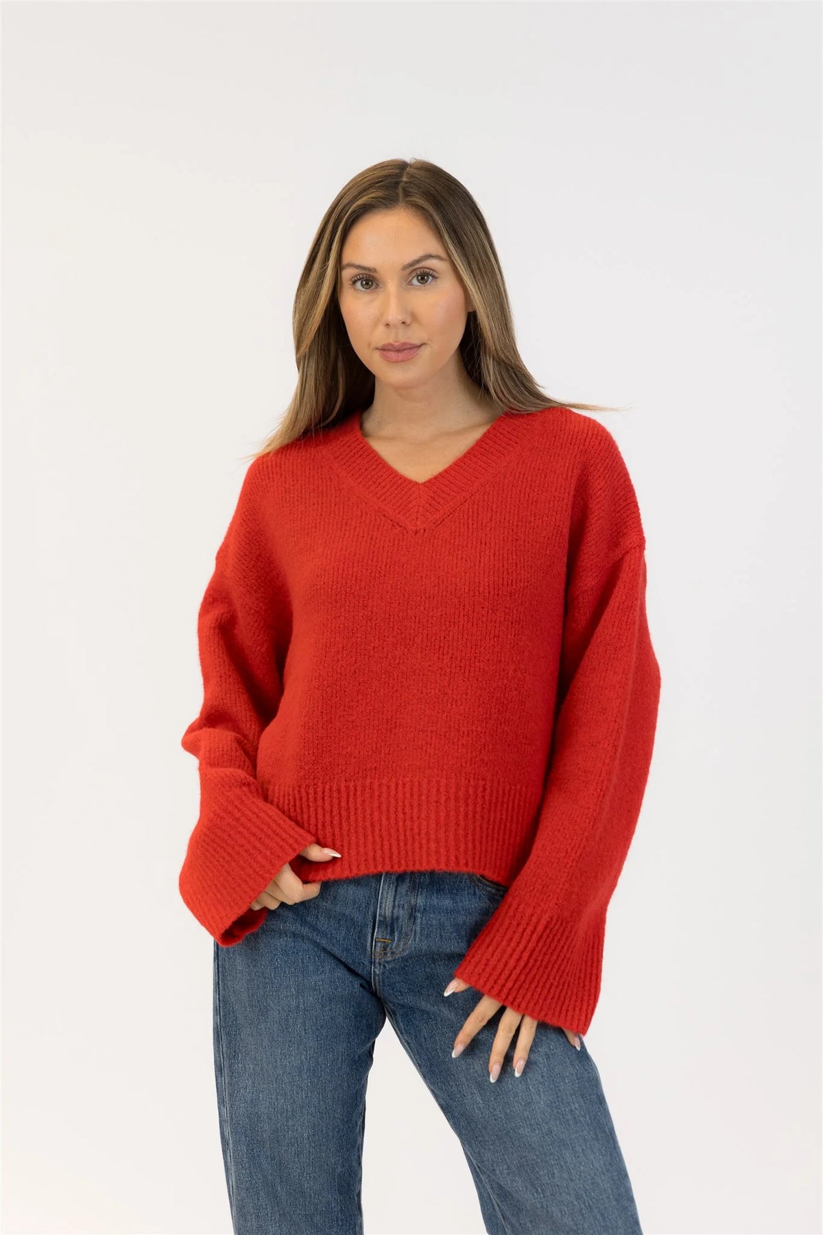 Pullover Vneck Red