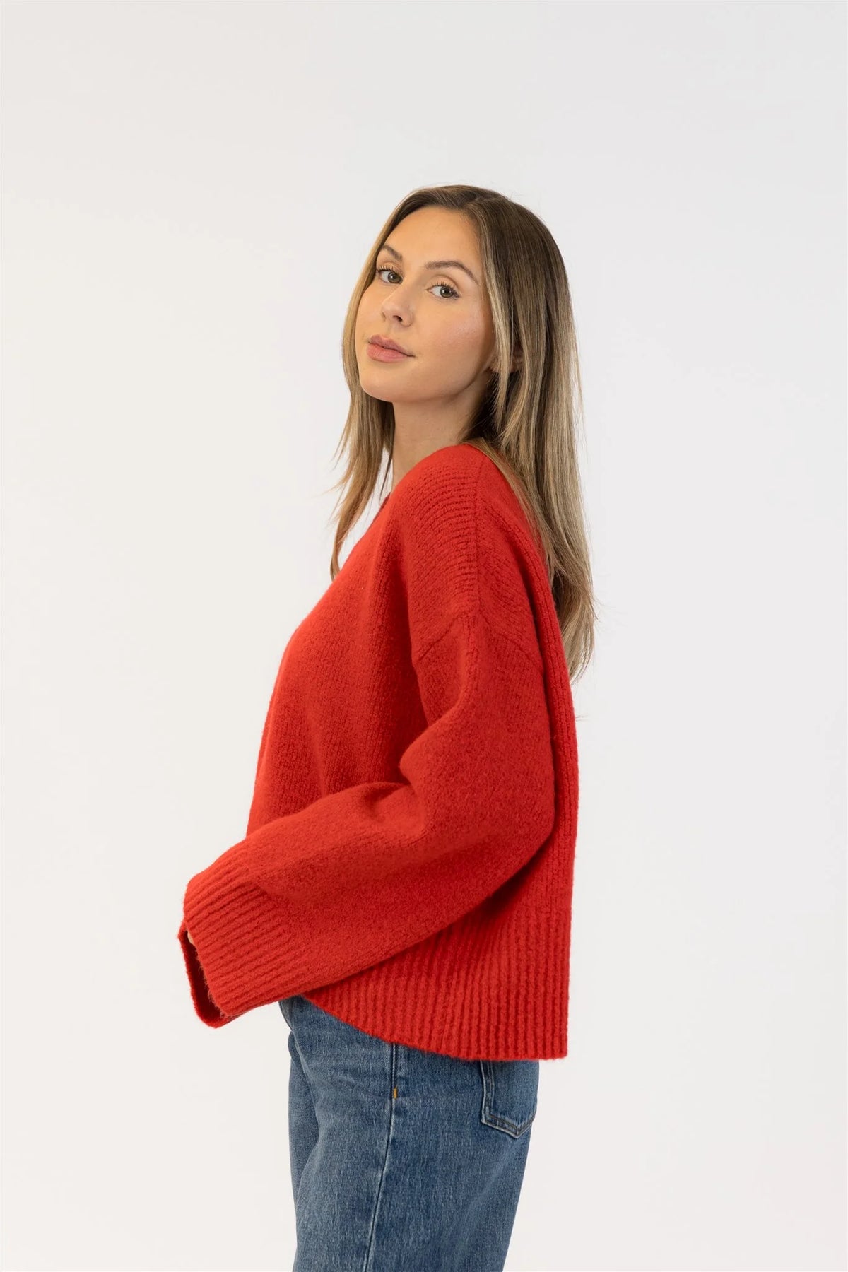 Pullover Vneck Red