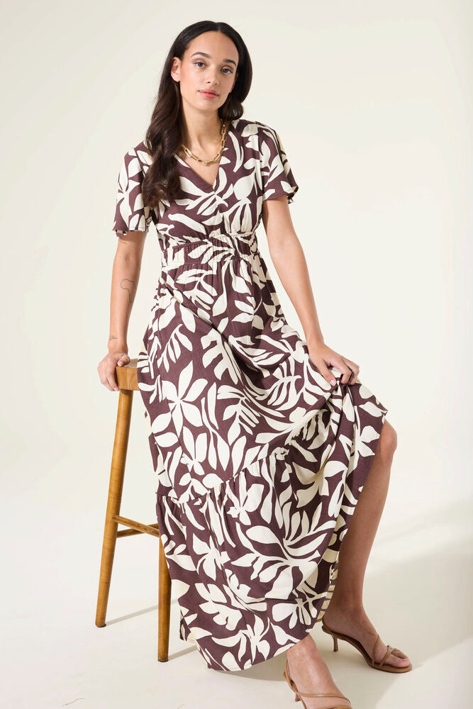 Dress Tropical Brown Long