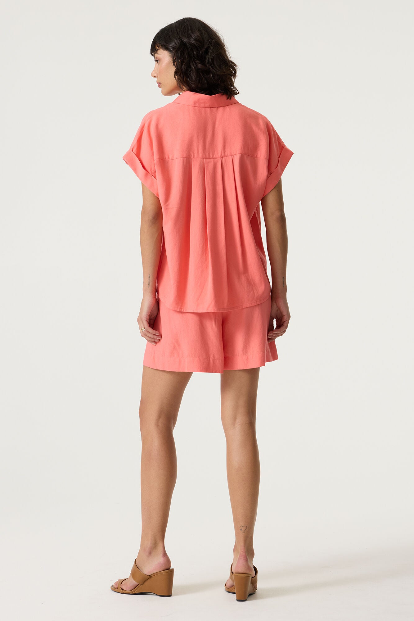 Shirt Linen Coral short sleeve
