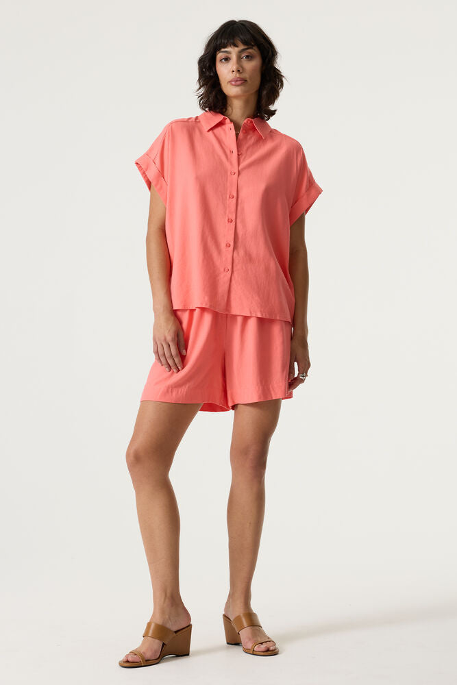 Shirt Linen Coral short sleeve